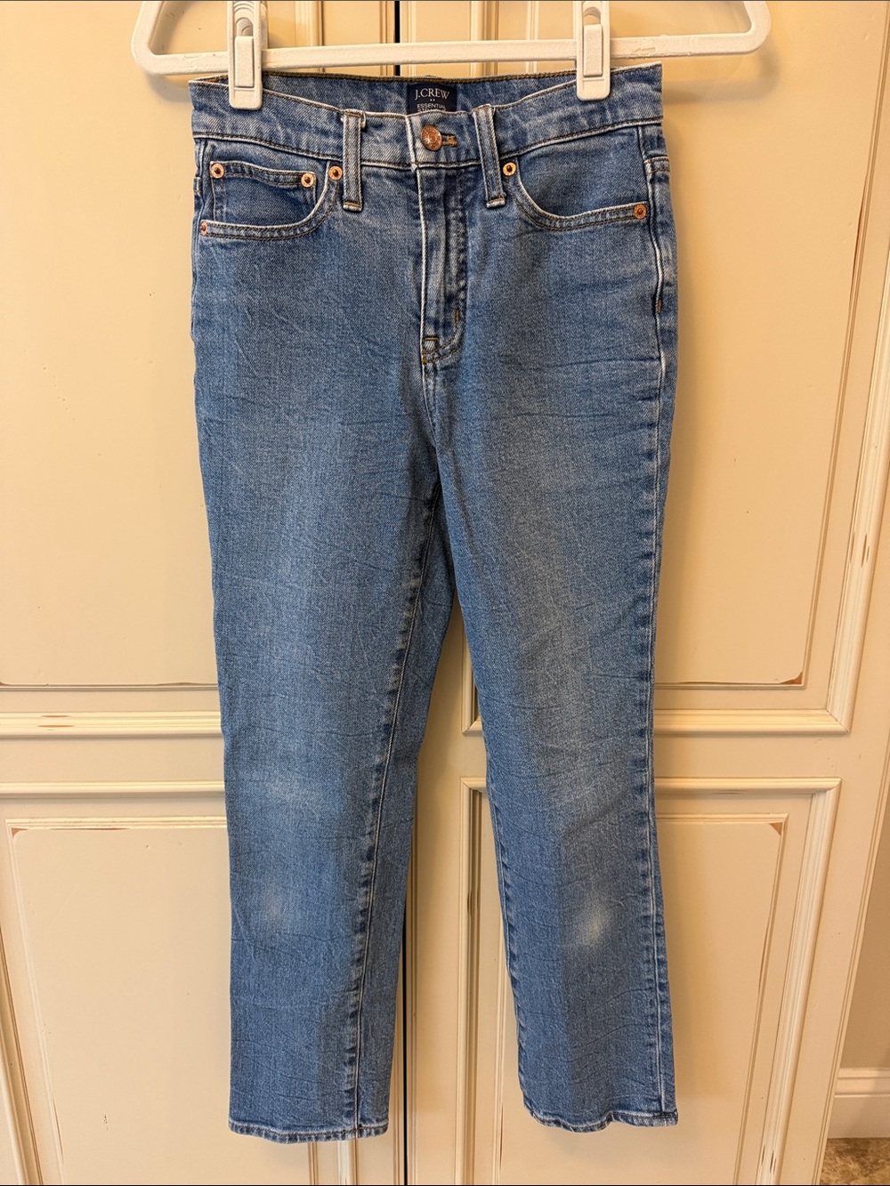 J. Crew Cropped Straight-Leg Jeans in Medium Blue Wash